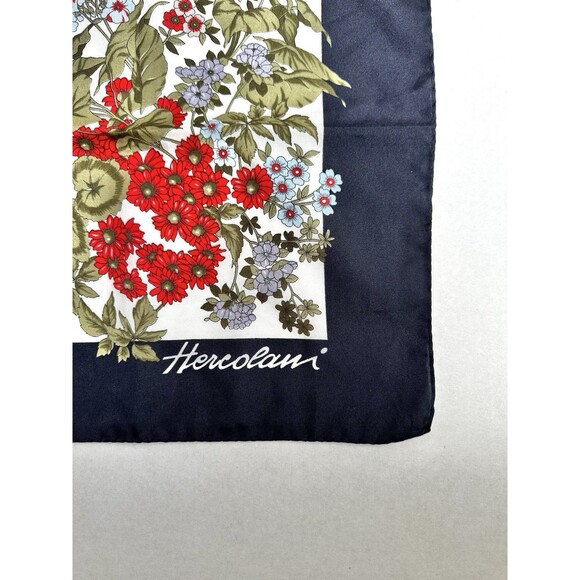 Vintage Hercolani Scarf Floral 30in Nylon Bandana Wrap Handkerchief White/Blue - Picture 5 of 8